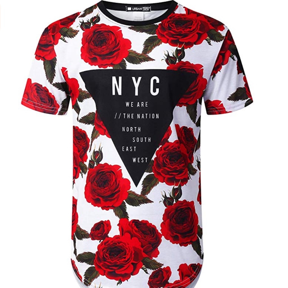 Mens Hipster Hip Hop Floral Graphic T-Shirt